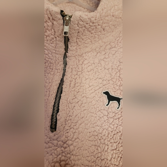 Victoria's Secret PINK Sherpa PINK Quarter Zip Boyfriend Pullover sz L - Picture 7 of 13